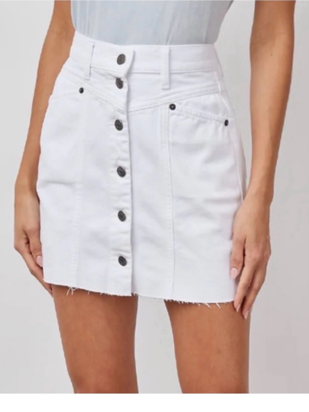 Rails Canyon Denim Crisp Versatile White Frayed Button-Front Mini Skirt Size 28
